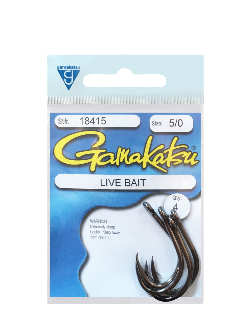 Gamakatsu Bundle: Fishing Live Bait Hooks - Size 1/0 (6 Pack), Size 2/0 (5  Pack), Size 3/0 (5 Pack), Size 4/0 (4 Pack) and Size 5/0 (4 Pack)