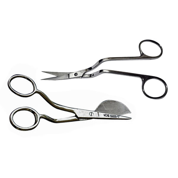 6 Inch Stainless Steel Applique Duckbill Scissors Blade with Offset Handle & 6 Inch Machine Embroidery Double Curved Scissors Bundle